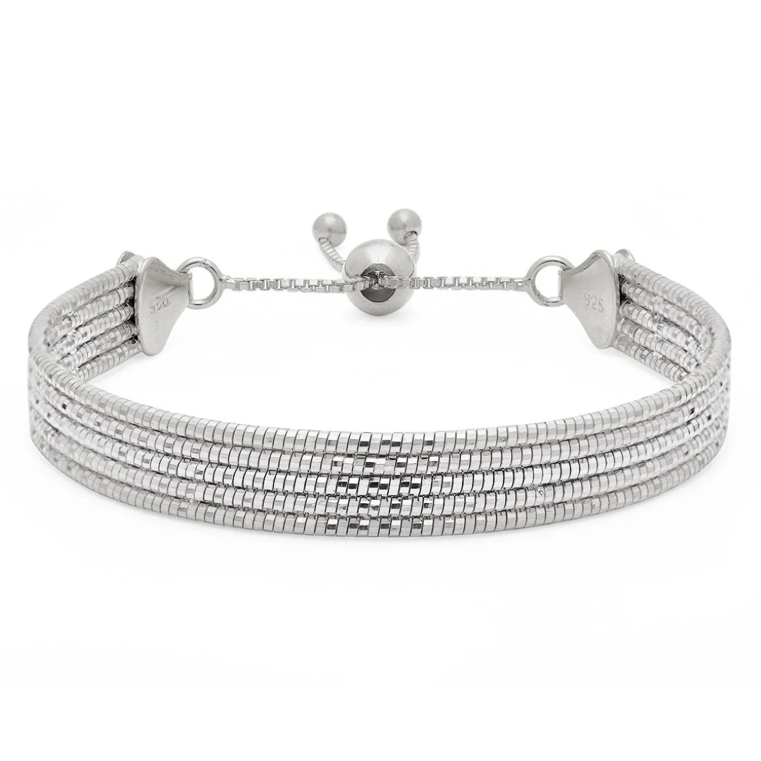 Elegance in Lines Rhodium Plated 925 Sterling Silver Five-Line Bracelet - Image 3