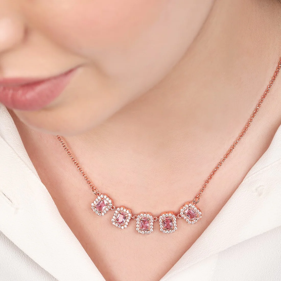 Elegance Rose Gold Plating Cubic Zirconia 925 Silver Sterling Necklace