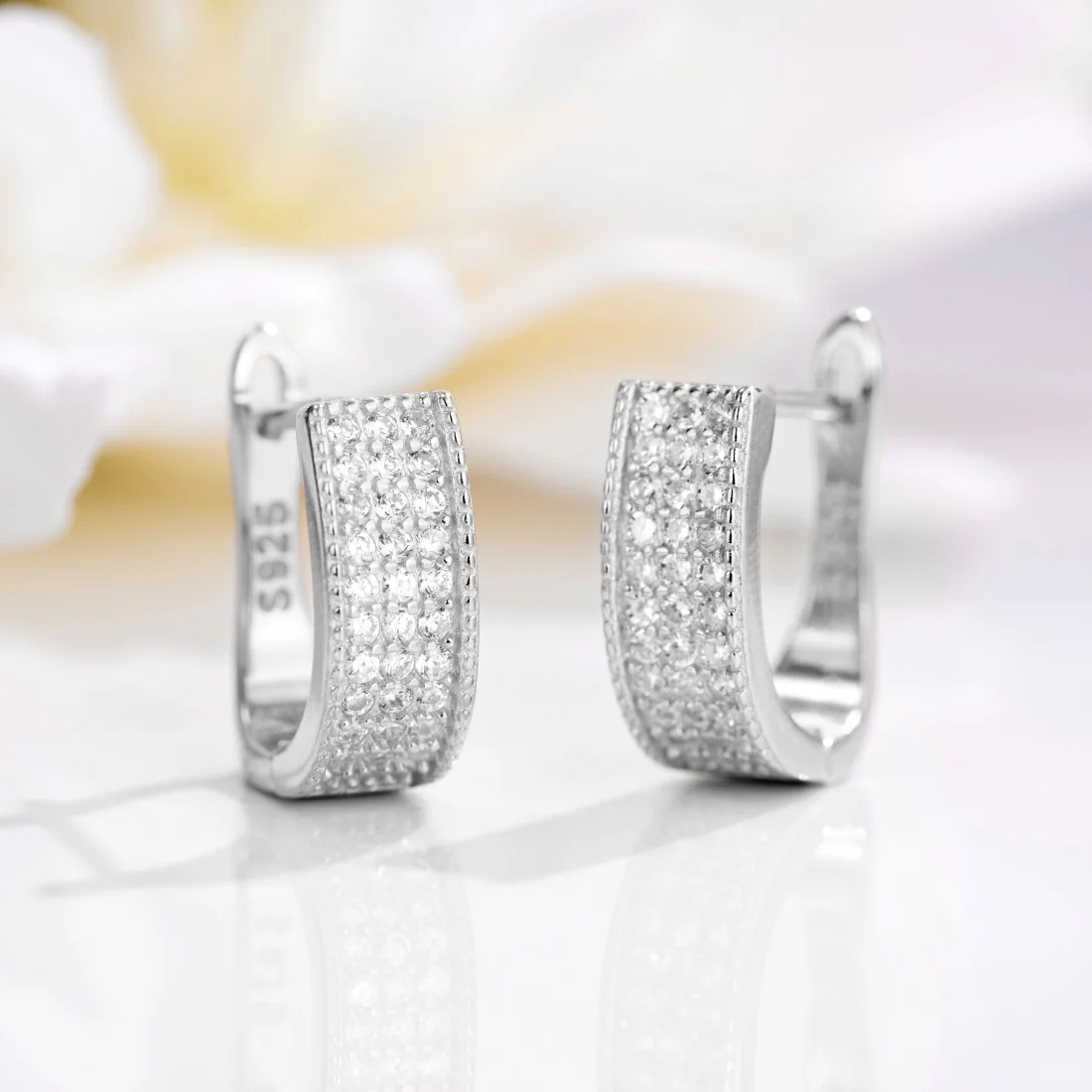 Elegant Abstract Rhodium Plated 925 Sterling Silver Hoop Earrings - Image 2