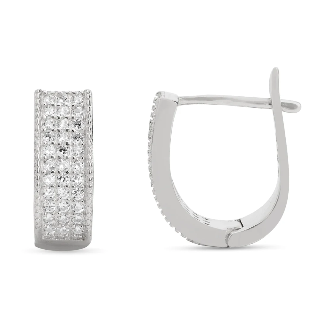 Elegant Abstract Rhodium Plated 925 Sterling Silver Hoop Earrings - Image 4