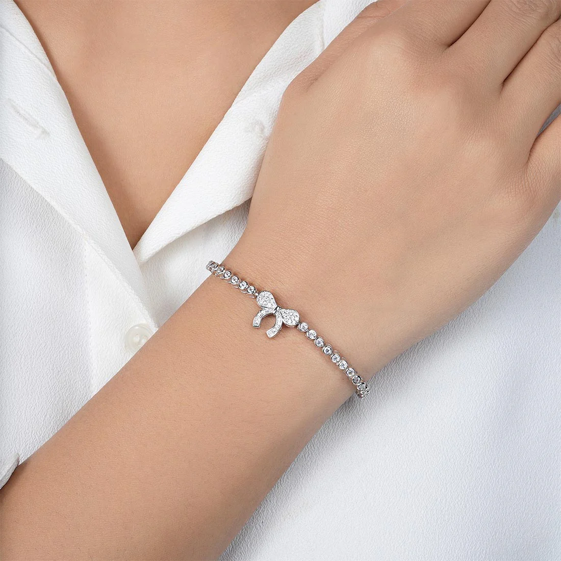 Elegant Bow Rhodium Plated 925 Sterling Silver Bracelet - Image 2