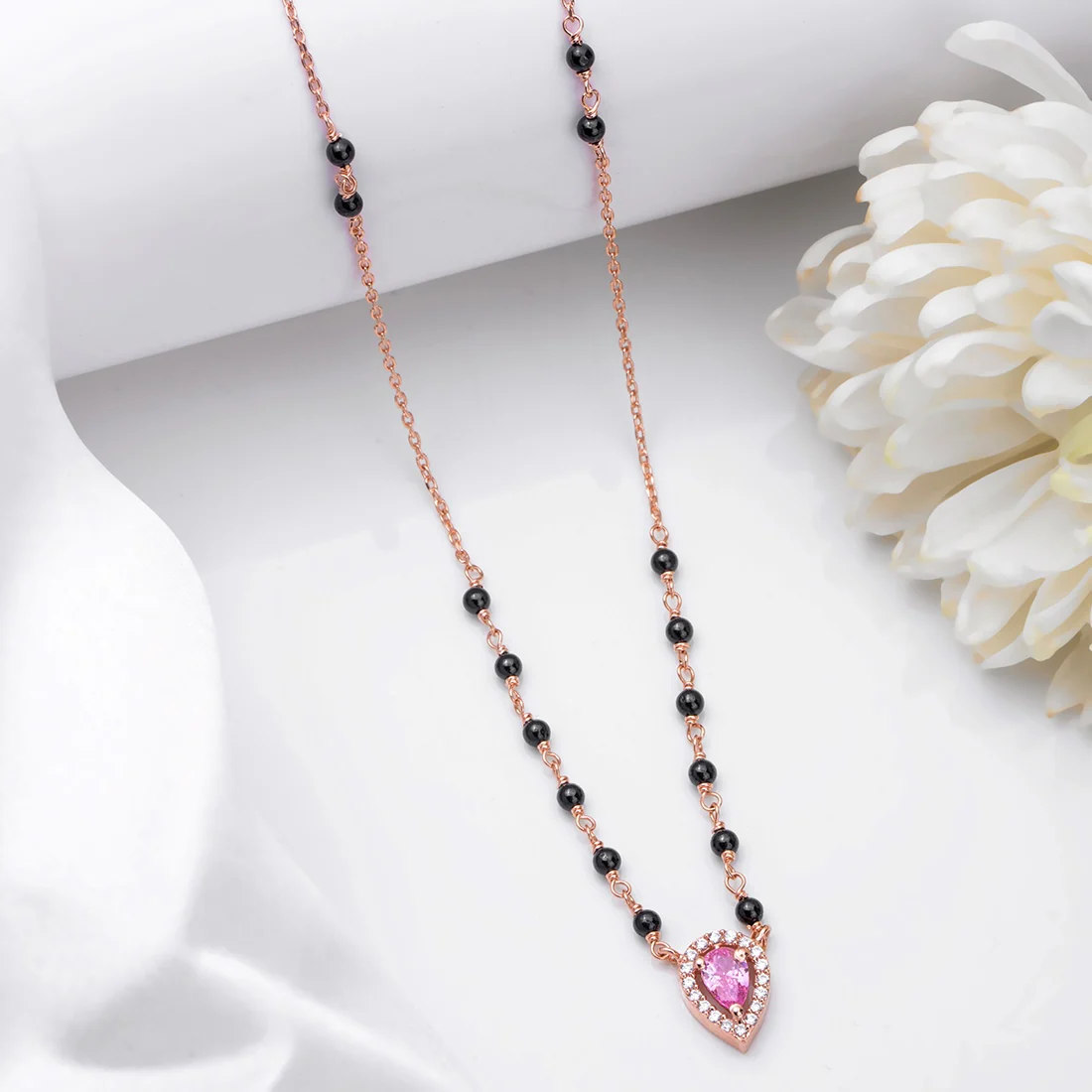 Elegant Drop 925 Sterling Silver Rose Gold-Plated Mangalsutra - Image 2