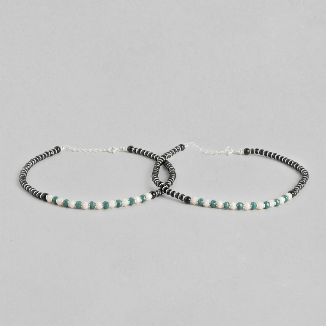Elegant Enigma Rhodium Plated Black Bead Anklet in 925 Sterling Silver - Image 5
