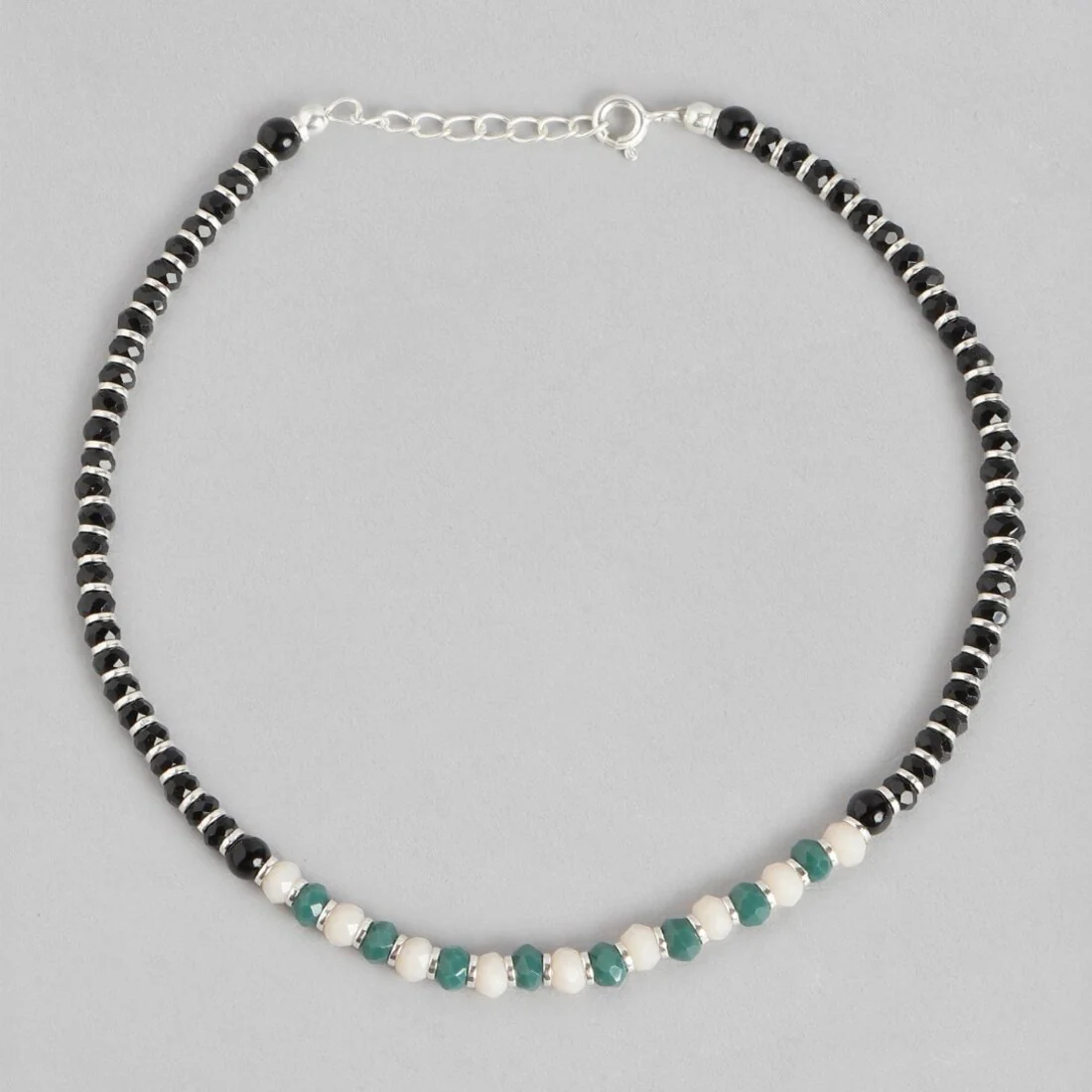 Elegant Enigma Rhodium Plated Black Bead Anklet in 925 Sterling Silver - Image 6