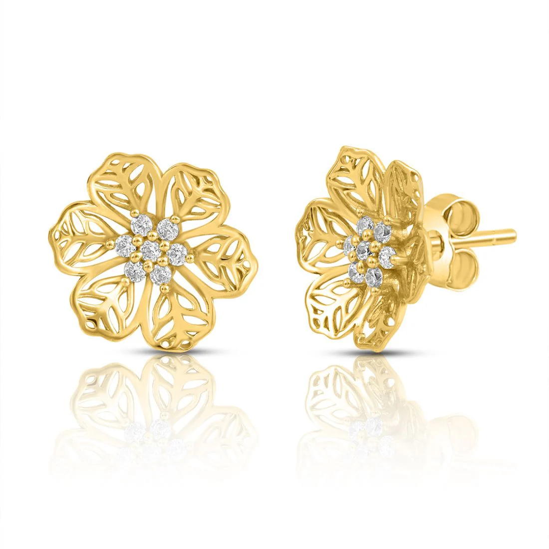 Elegant Floral Gold Plated 925 Sterling Silver Earrings - Image 4