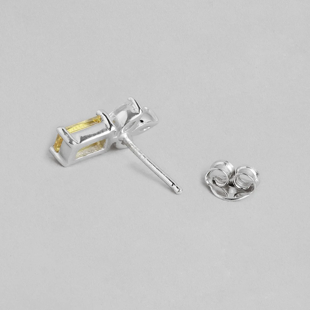Elegant Petals Rhodium Plated Golden CZ 925 Sterling Silver Stud Earrings - Image 6