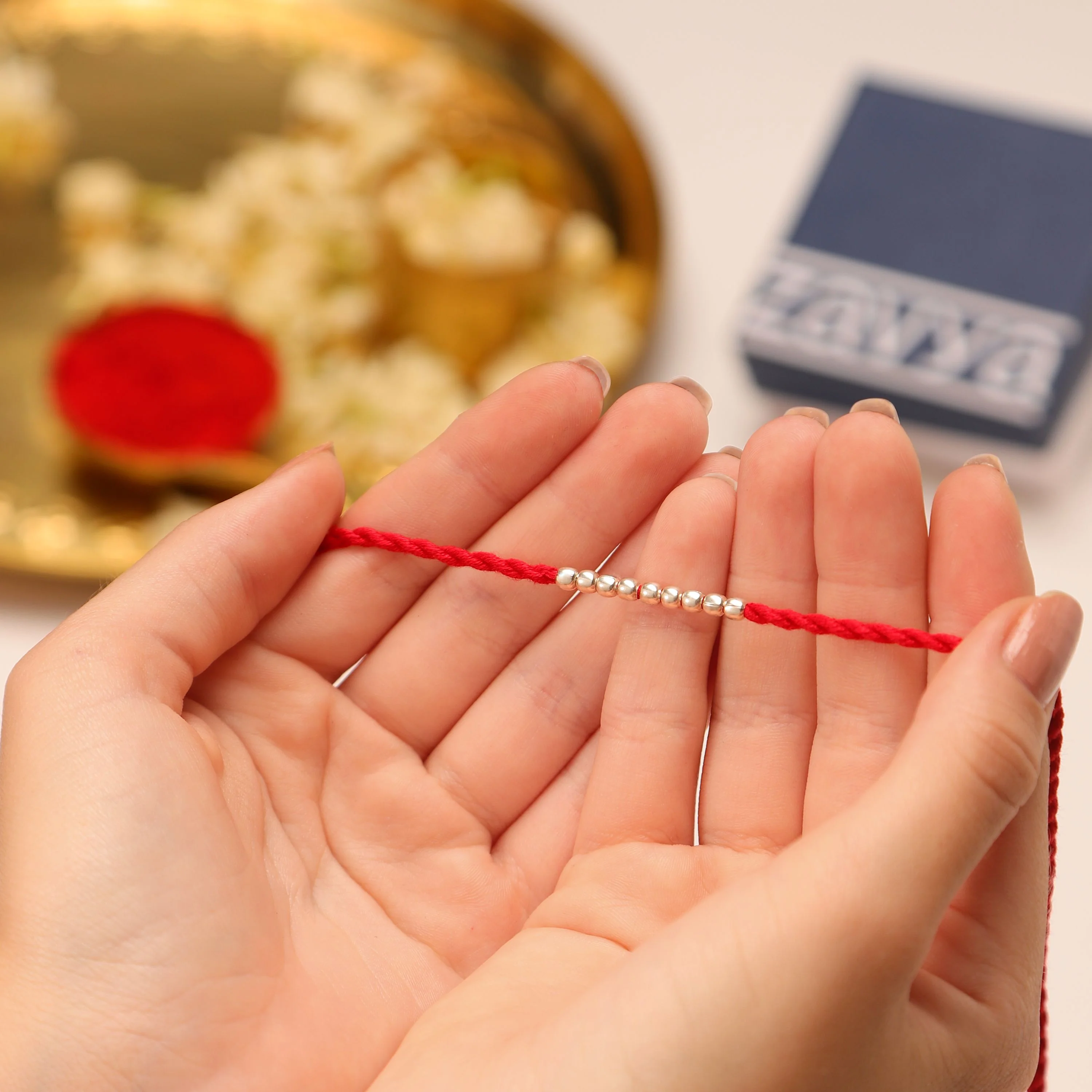 Elegant Rhodium Plated 925 Sterling Silver Beaded Rakhi - Image 4