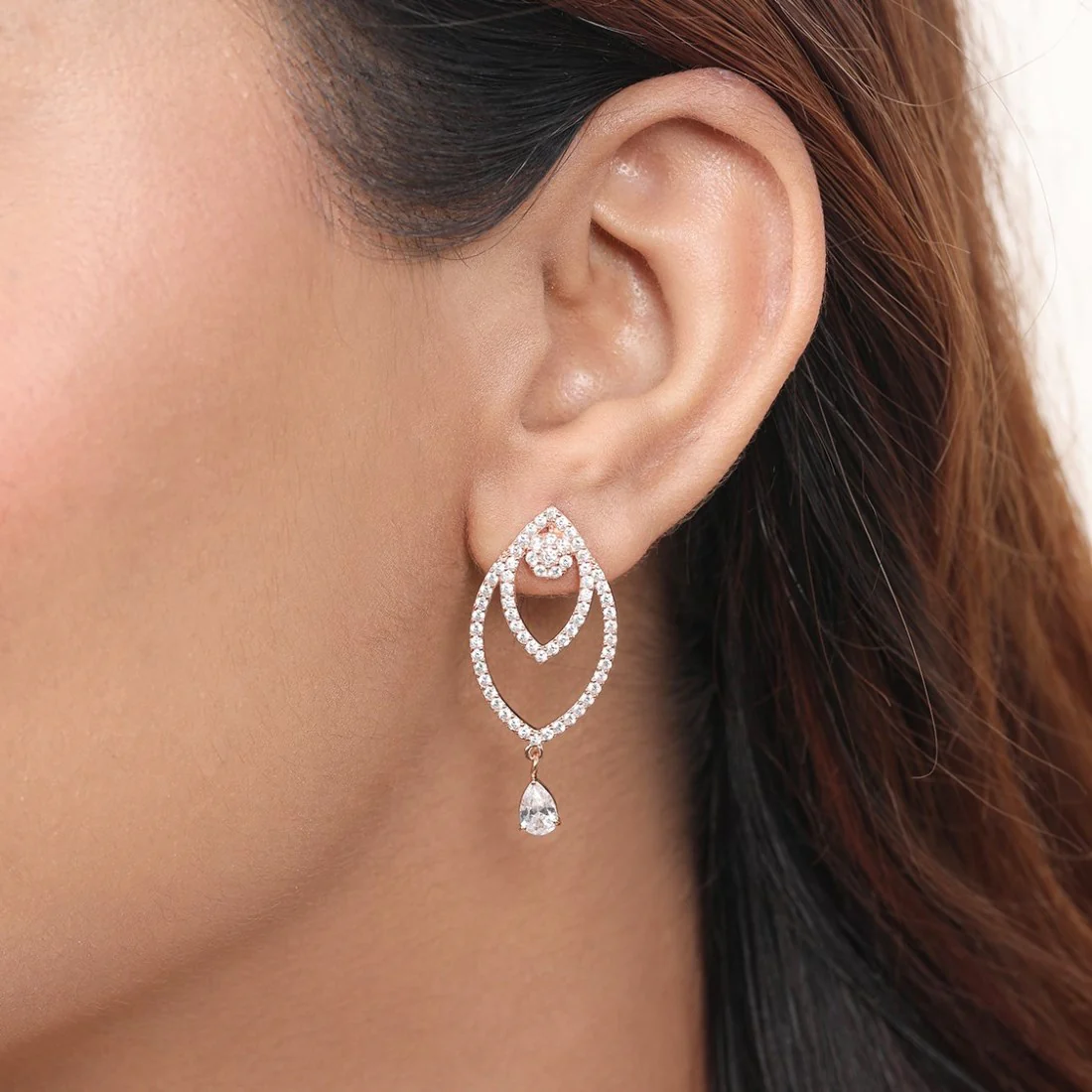 Elegant Rose Gold-Plated Cubic Zirconia Stud Earrings - Image 2