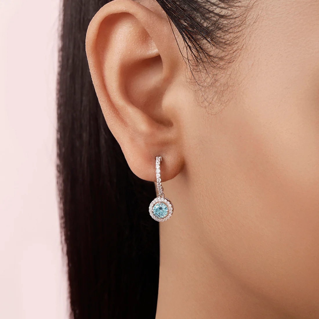 Elegant Skyblue Studded Rhodium Plated 925 Sterling Silver Earrings - Image 3