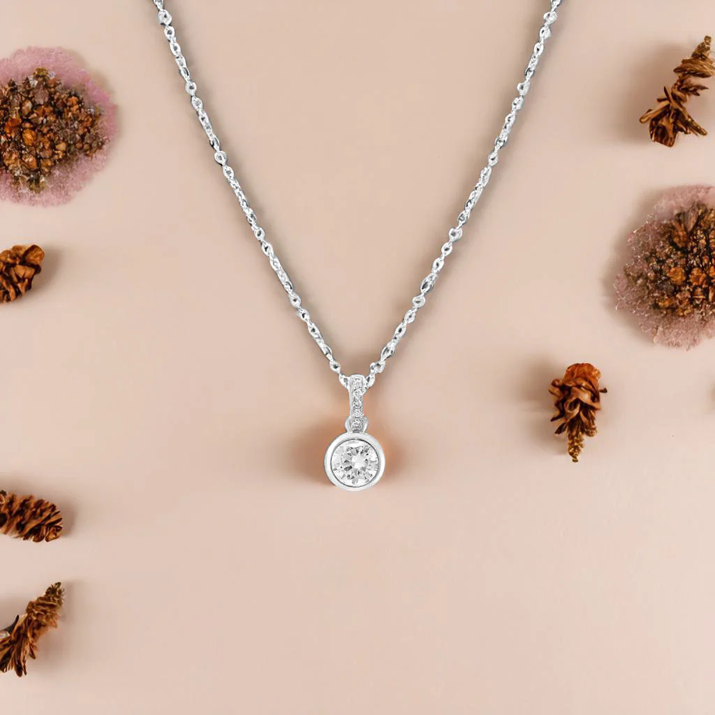 Elegant Solitaire 925 Sterling Silver Rhodium Plated Pendant with Chain - Image 3