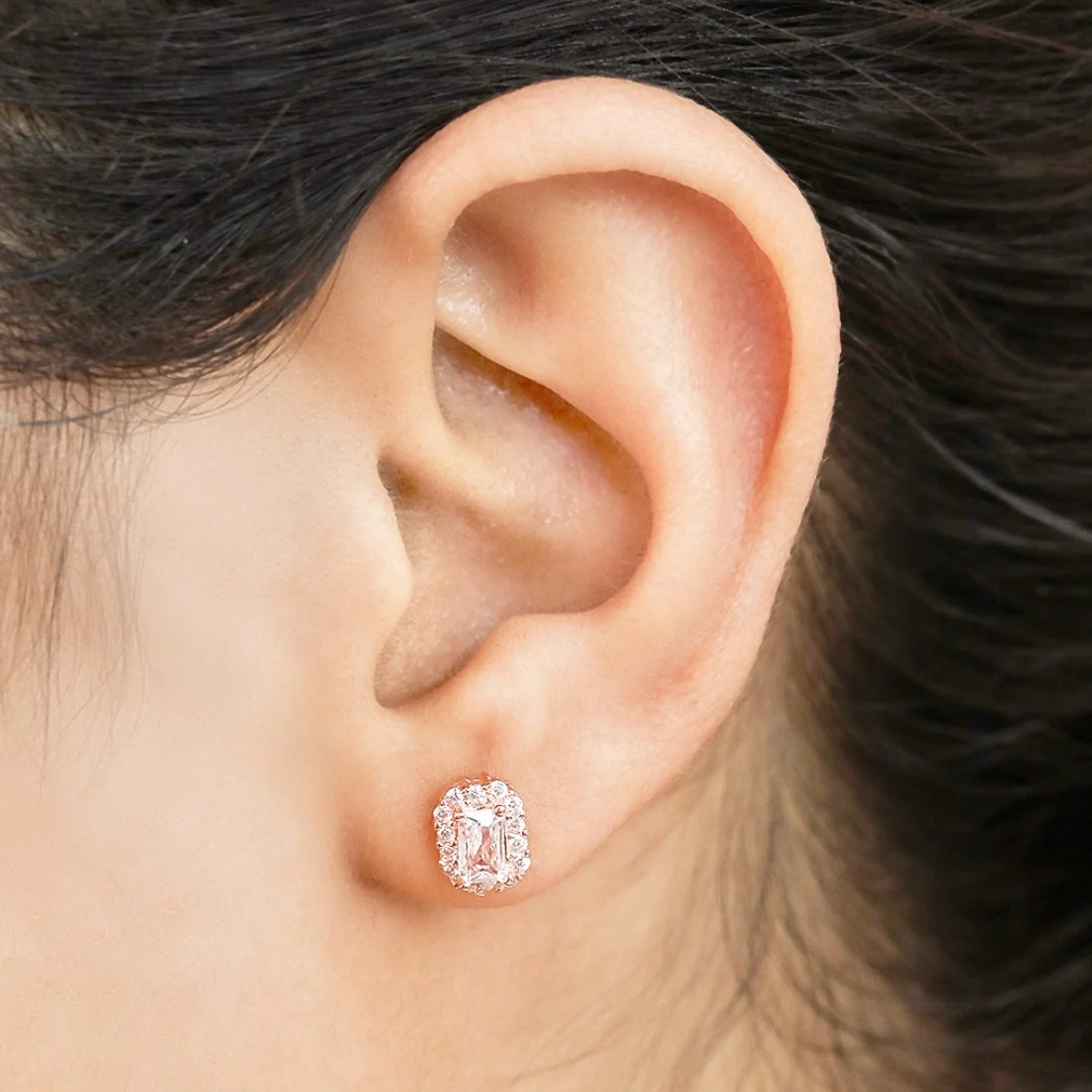 Elegant Solitaire Cubic Zirconia Rose Gold-Plated 925 Sterling Silver Earrings - Image 2
