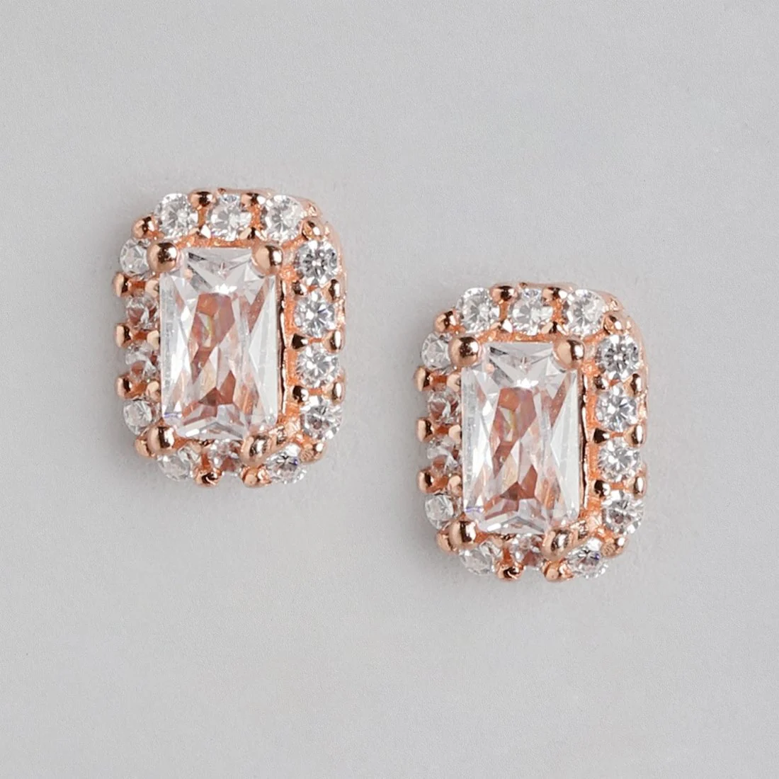 Elegant Solitaire Cubic Zirconia Rose Gold-Plated 925 Sterling Silver Earrings - Image 4