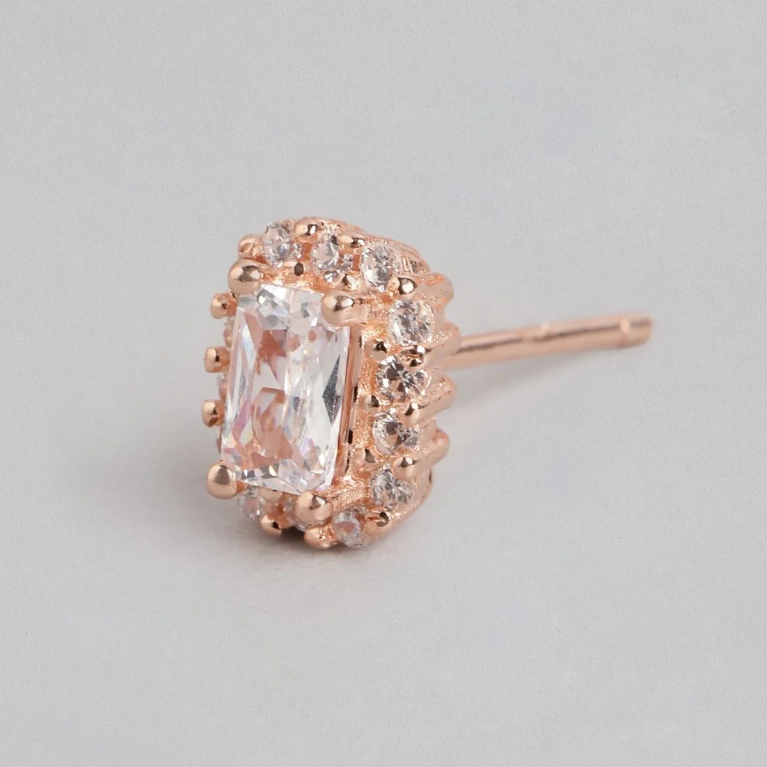 Elegant Solitaire Cubic Zirconia Rose Gold-Plated 925 Sterling Silver Earrings - Image 5