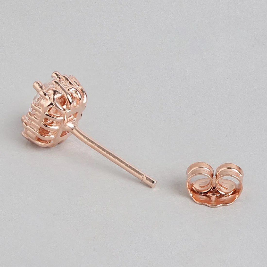 Elegant Solitaire Cubic Zirconia Rose Gold-Plated 925 Sterling Silver Earrings - Image 6
