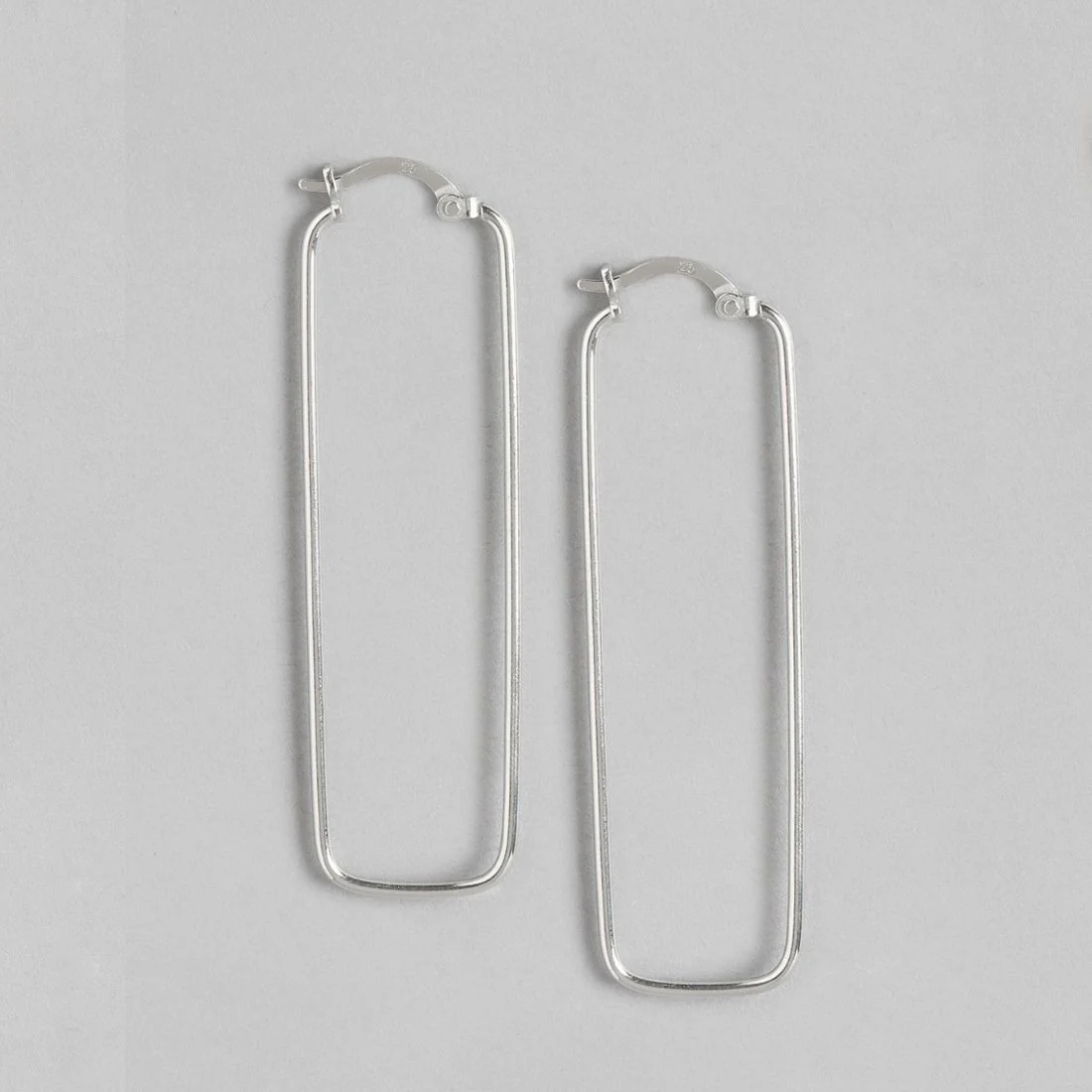 Elongated Hoops Rhodium Plated 925 Sterling Silver Earrings - Image 3