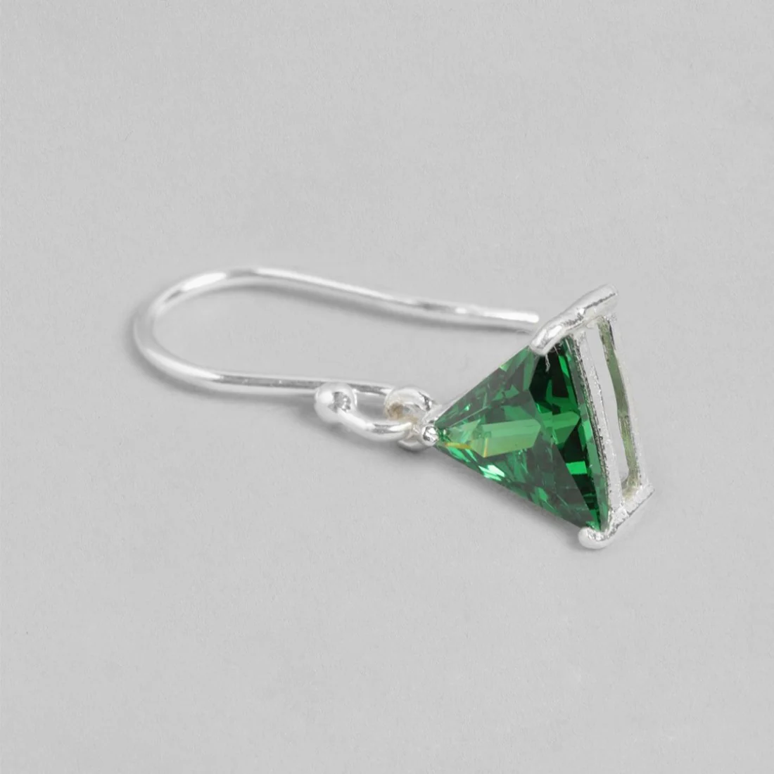 Emerald Essence Rhodium-Plated Green CZ Sterling Silver Triangle Earrings - Image 4