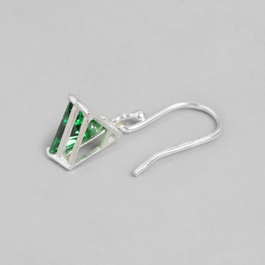 Emerald Essence Rhodium-Plated Green CZ Sterling Silver Triangle Earrings - Image 5