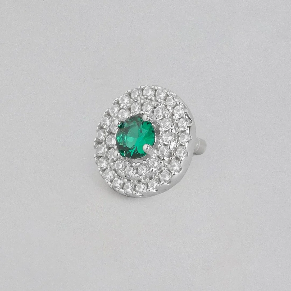 Emerald Solitaire Sparkle Rhodium-Plated CZ 925 Sterling Silver Earrings - Image 4