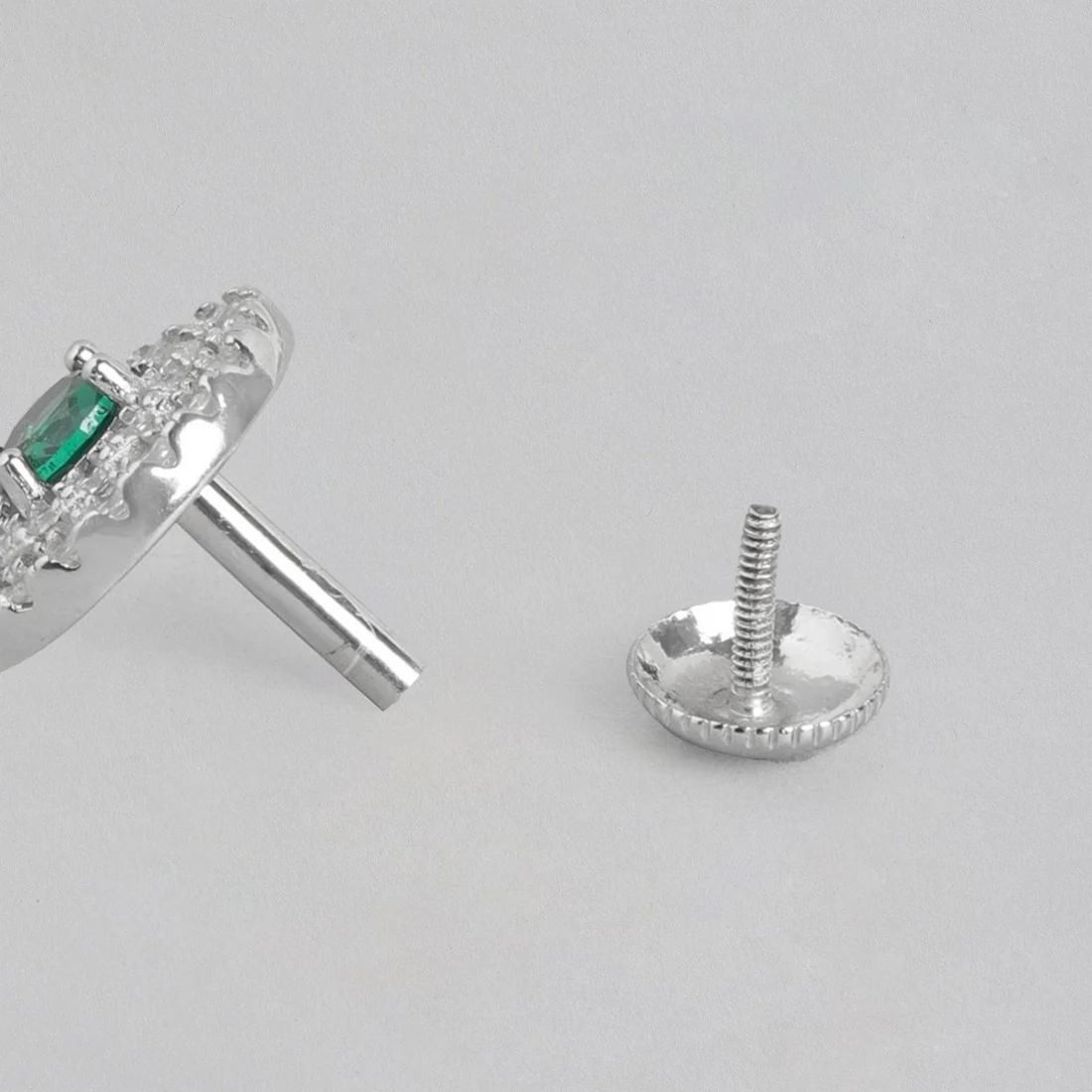 Emerald Solitaire Sparkle Rhodium-Plated CZ 925 Sterling Silver Earrings - Image 5