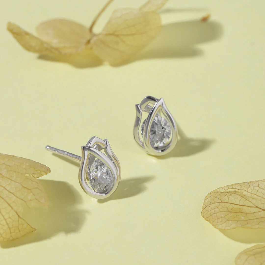 Encased Solitaire Rhodium Plated 925 Sterling Silver Studs - Image 2