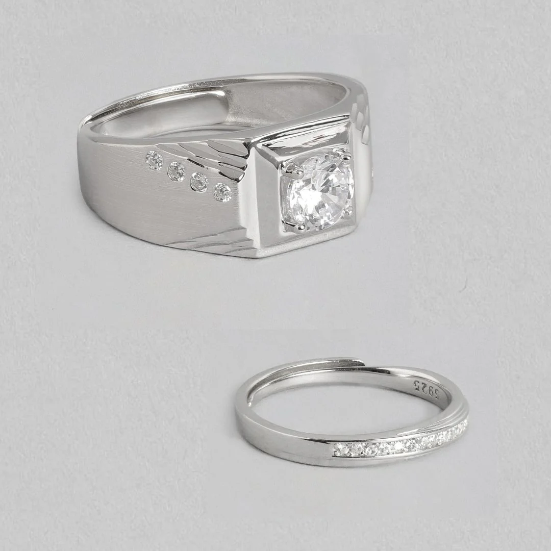 Enchanted CZ Love Rhodium-Plated 925 Sterling Silver Couple Ring (Adjustable) - Image 6