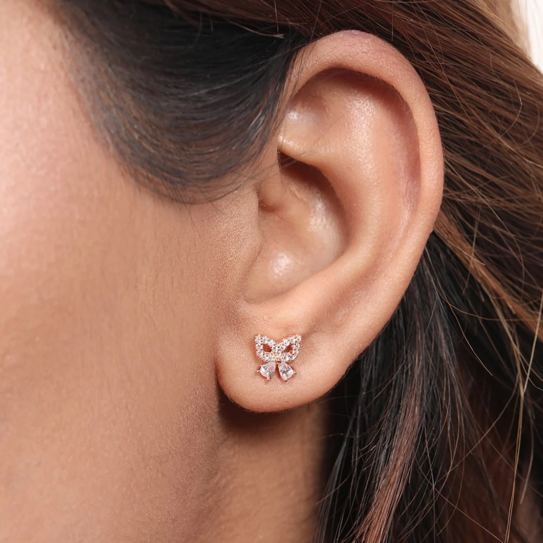 Enchanting Butterfly Rose Gold Plated 925 Sterling Silver Stud Earrings - Image 2