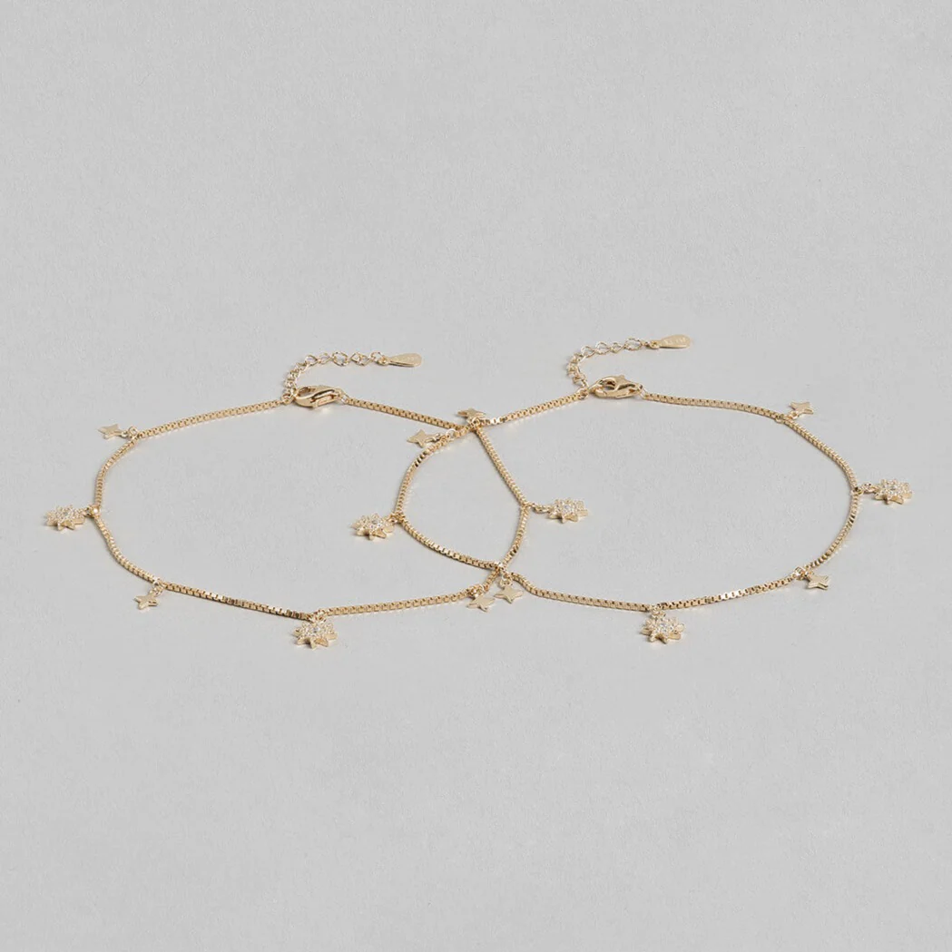 Enchanting Star 925 Silver Anklets In Rose Gold - Image 5