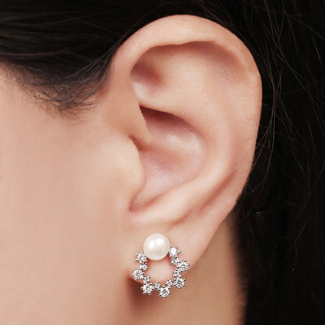 Eternal Pearl Bloom Rhodium-Plated 925 Sterling Silver Earrings - Image 2
