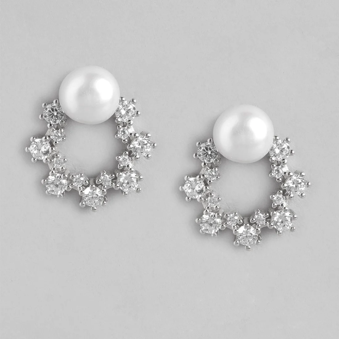 Eternal Pearl Bloom Rhodium-Plated 925 Sterling Silver Earrings - Image 3