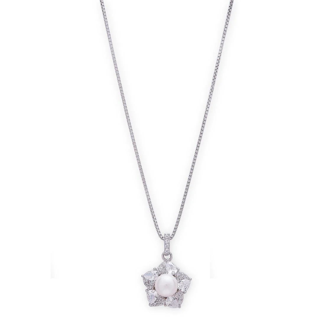Eternal Blossoms 925 Sterling Silver Rhodium-Plated Flower Pendant with Chain - Image 4