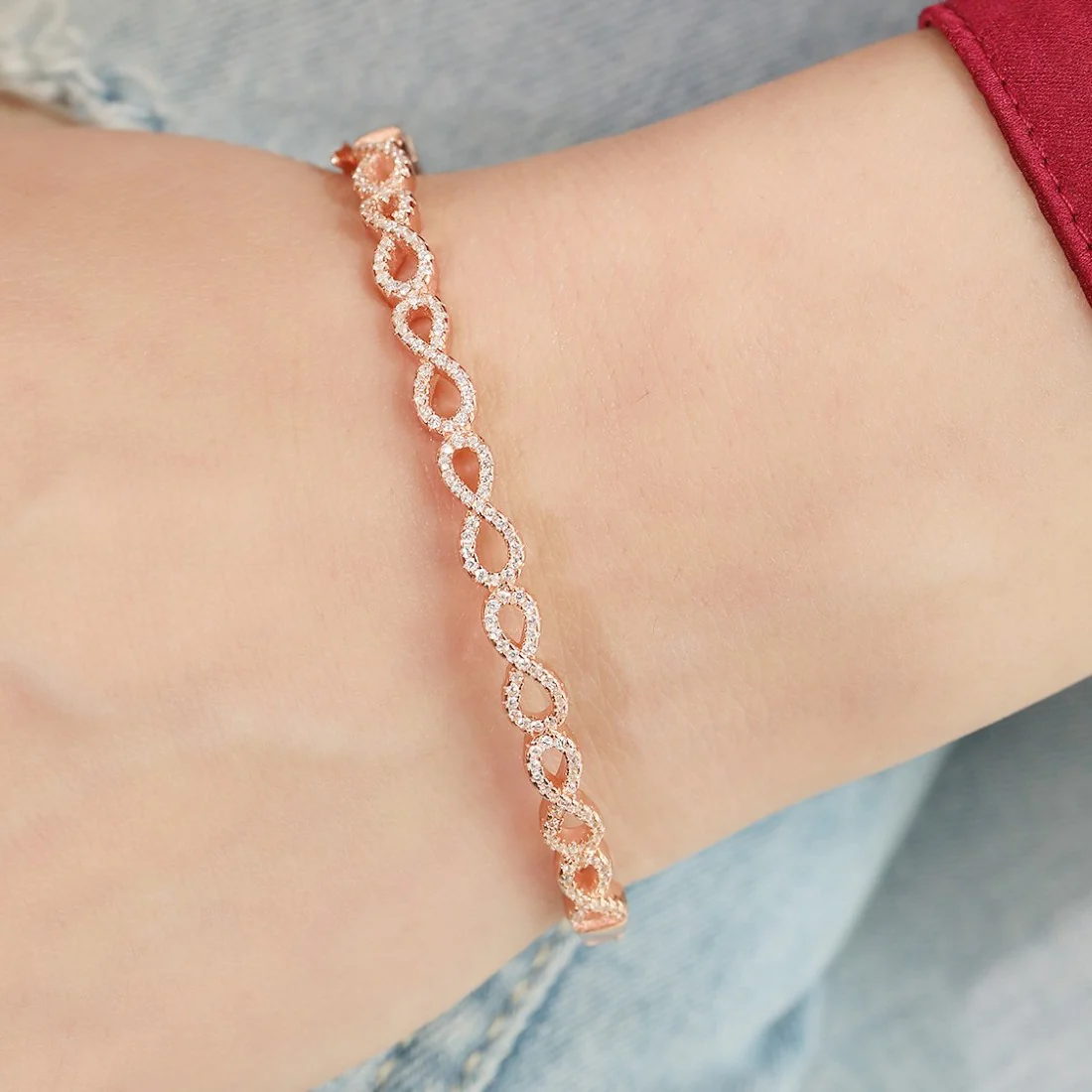 Eternal Elegance Rhodium Plated 925 Sterling Silver Infinity Bracelet - Image 3