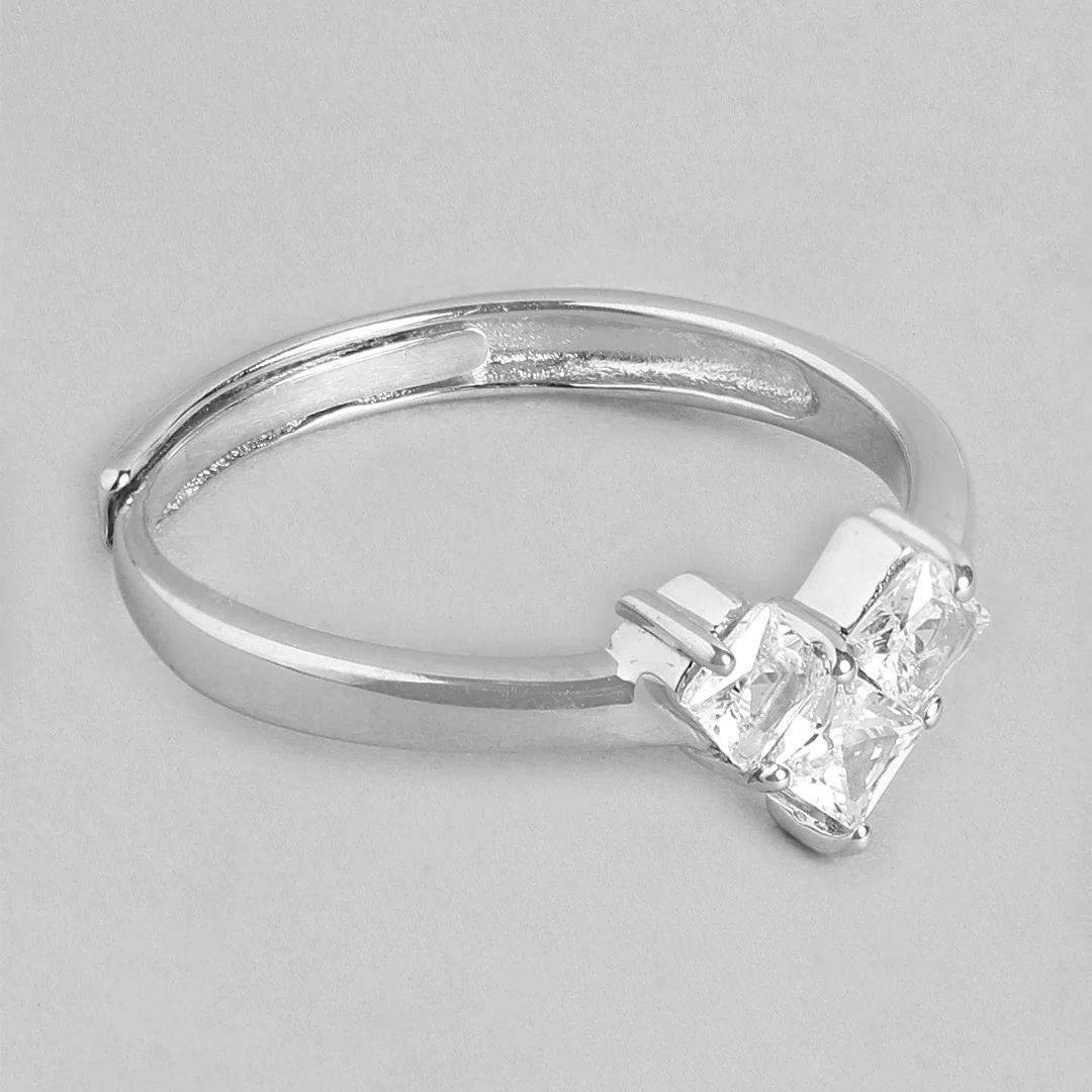 Eternal Embrace Rhodium-Plated 925 Sterling Silver Couple Ring (Adjustable) - Image 10