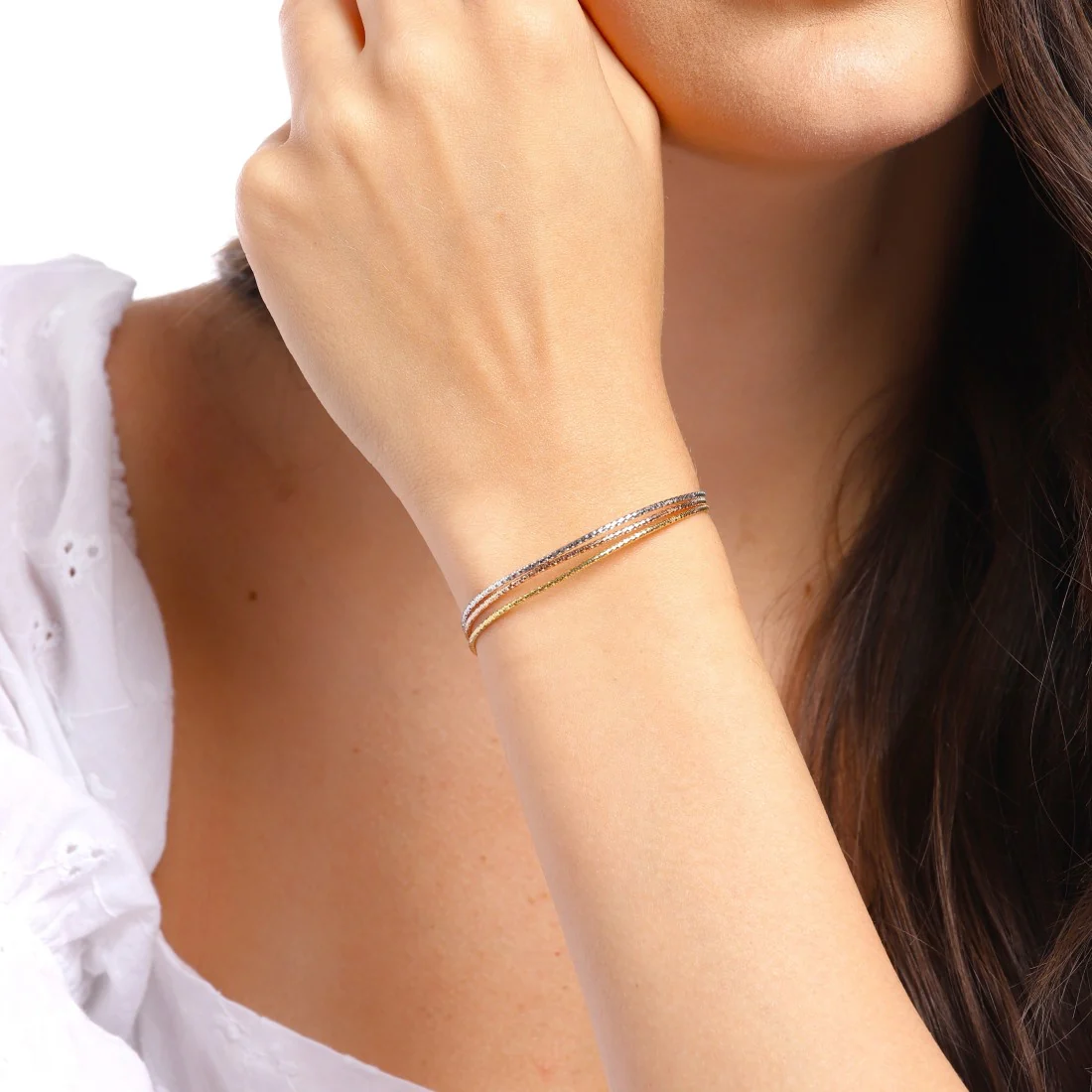Eternal Harmony Triple-Tone Layered Chain 925 Sterling Silver Bracelet - Image 2