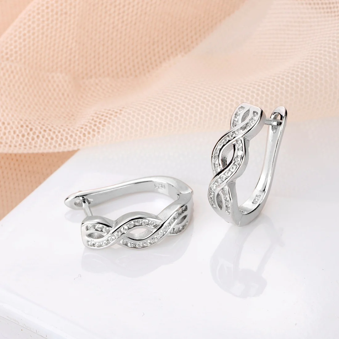 Eternal Infinity Rhodium-Plated Cubic Zirconia 925 Sterling Silver Earrings - Image 2