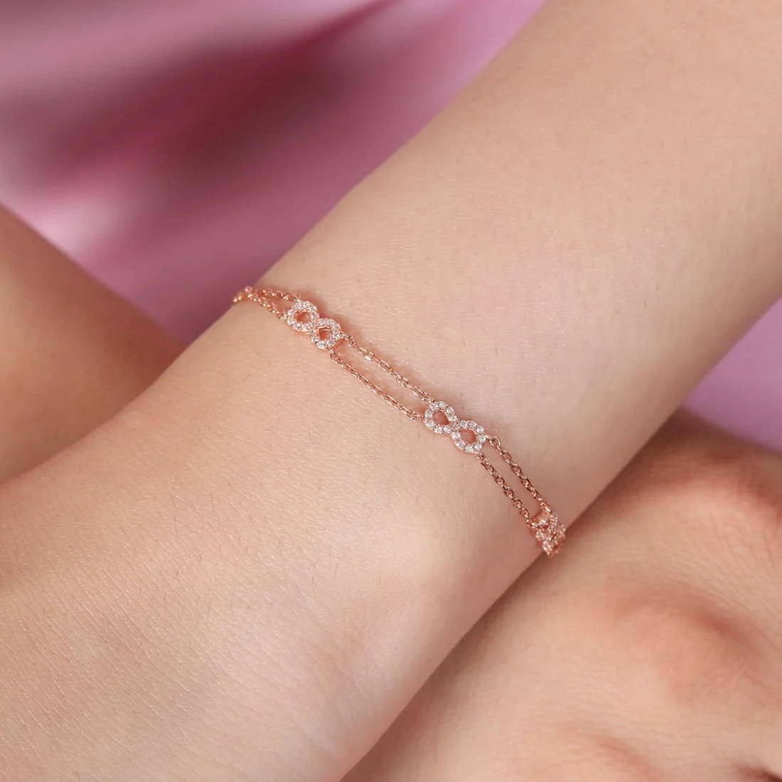 Eternal Love 925 Sterling Silver Infinity & Linked Chain Bracelet - Image 2