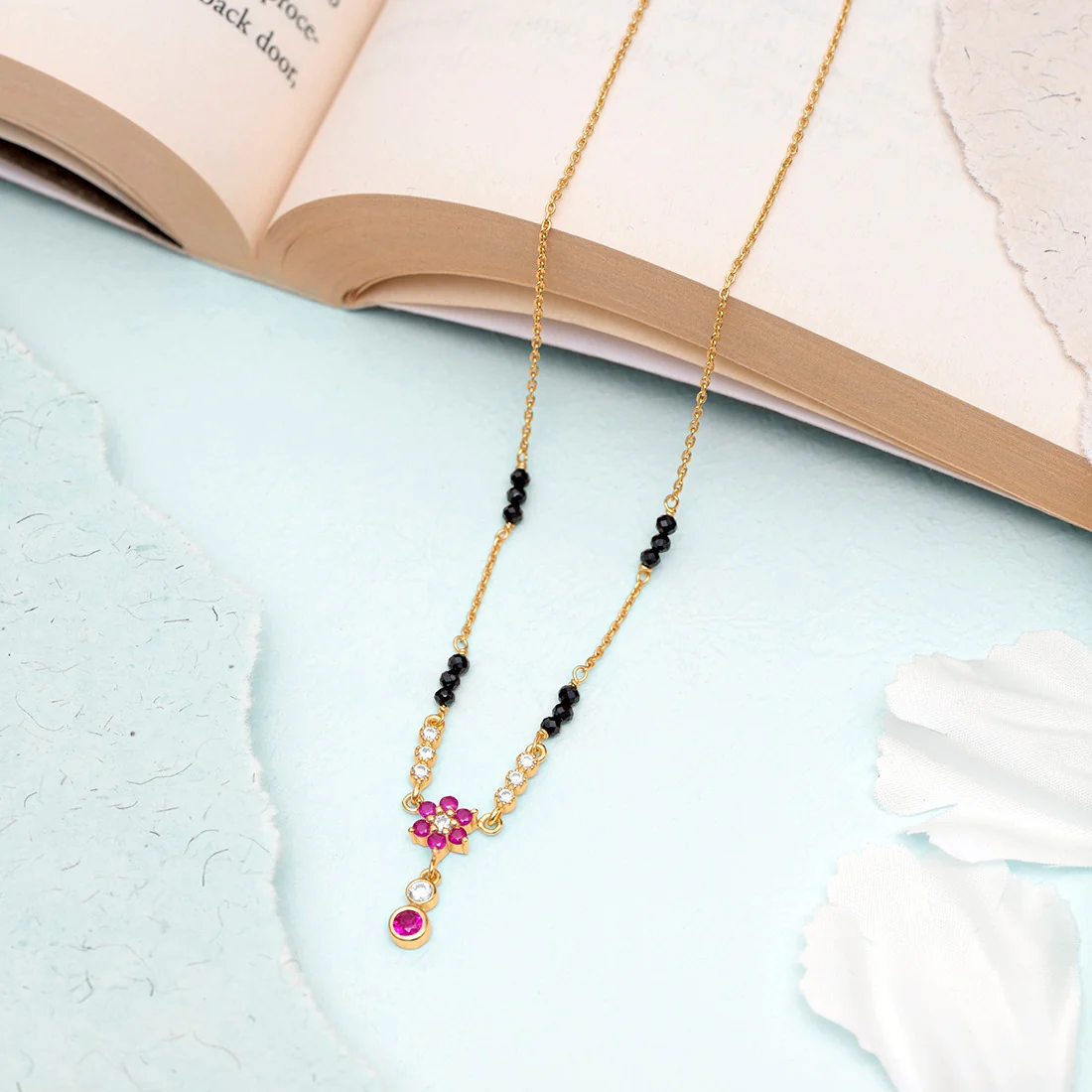 Eternal Petals Gold Plated CZ 925 Sterling Silver Flower Mangalsutra - Image 2