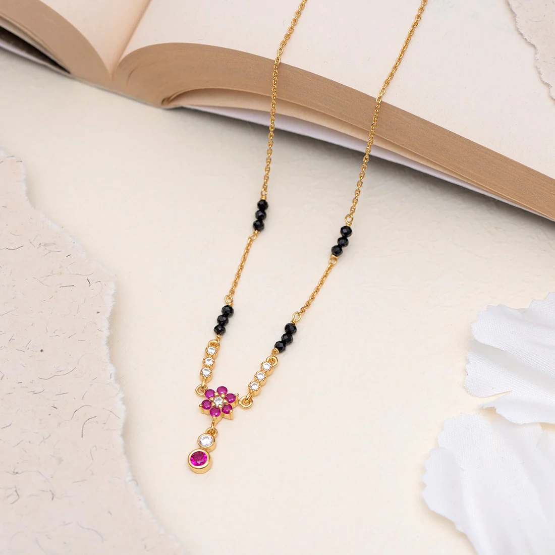 Eternal Petals Gold Plated CZ 925 Sterling Silver Flower Mangalsutra - Image 3