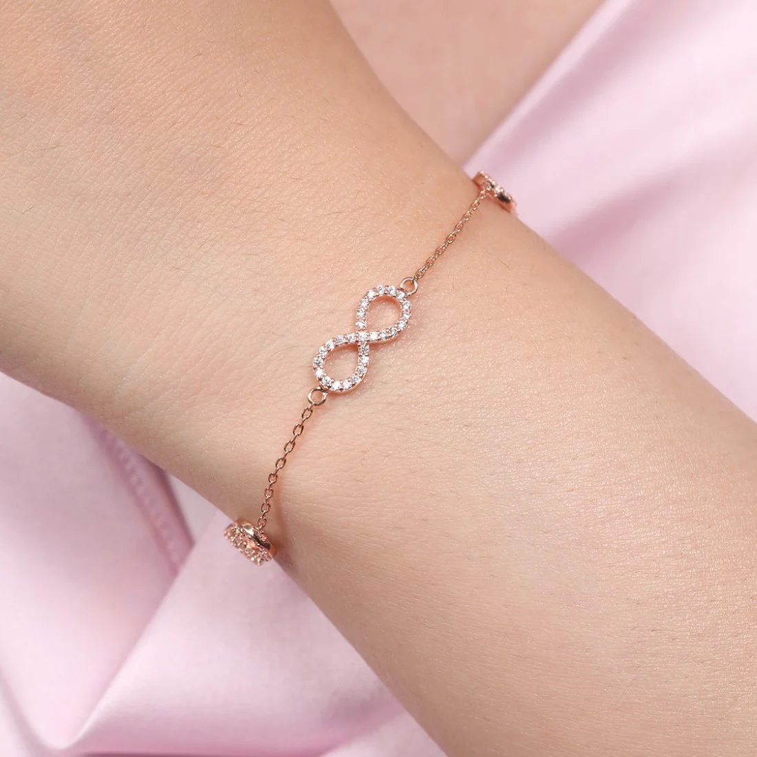 Eternal Radiance 925 Sterling Silver Rose Gold-Plated Infinity Bracelet - Image 3