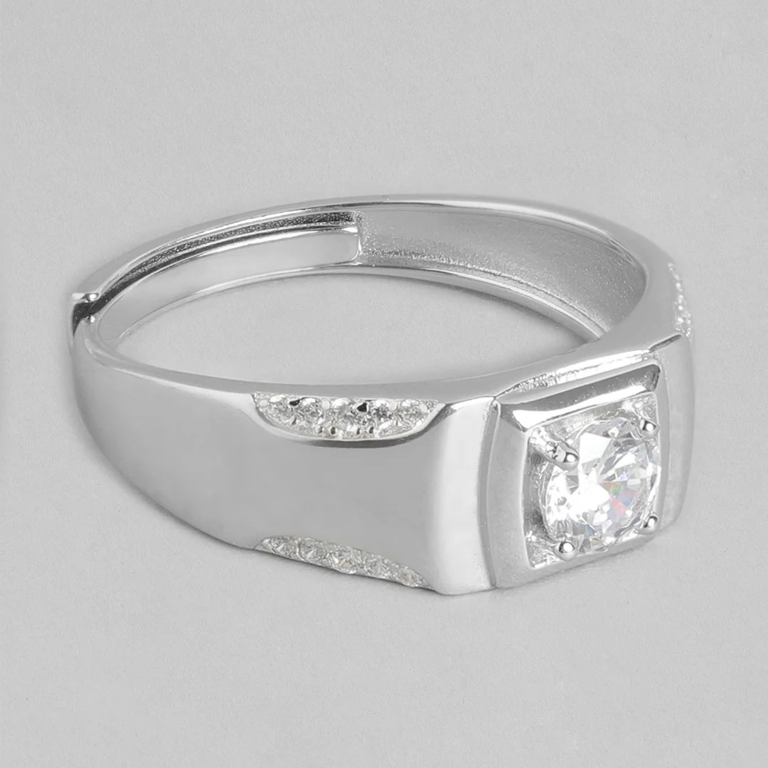 Eternal Spark Rhodium-Plated 925 Sterling Silver Cubic Zirconia Couple Ring (Adjustable) - Image 7