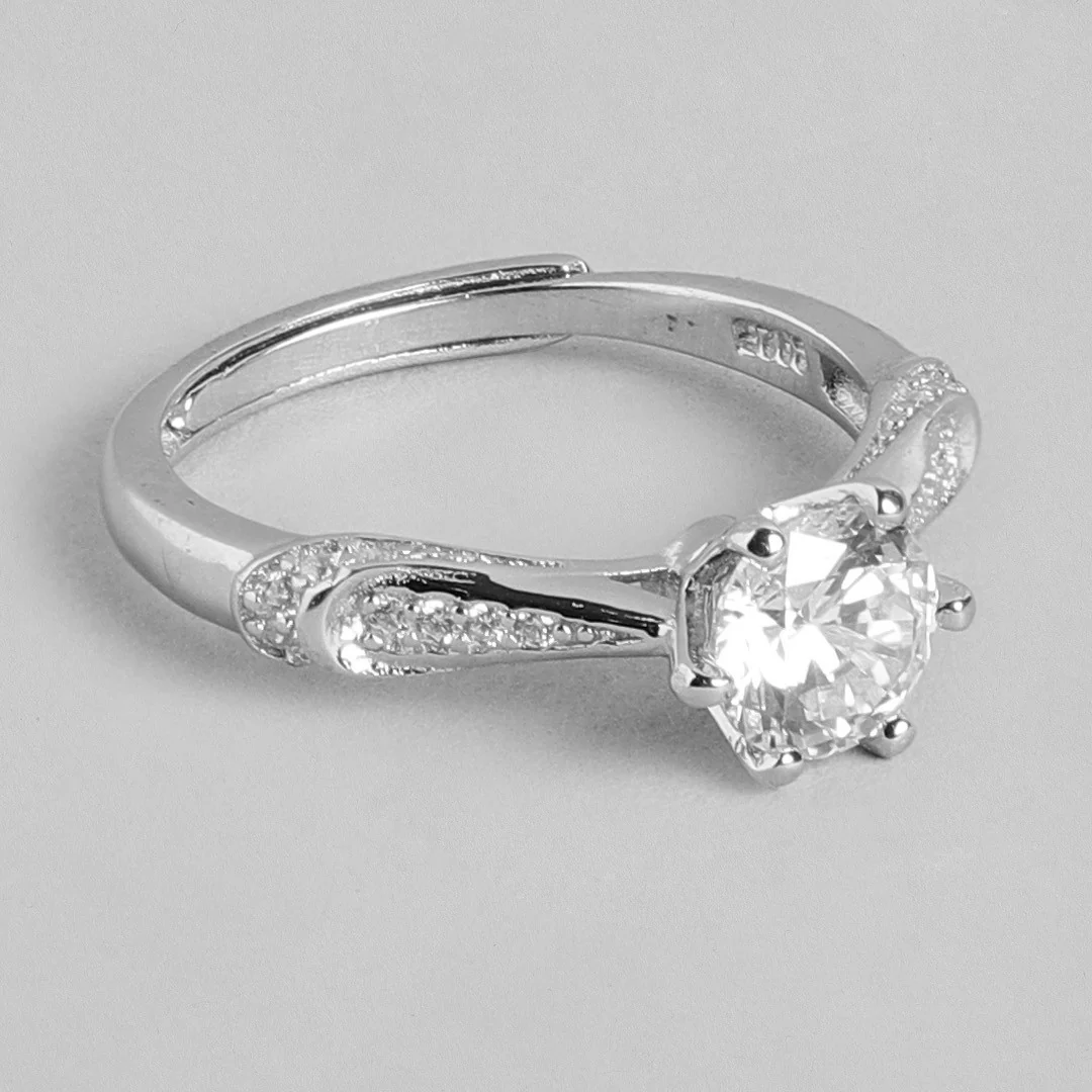 Eternal Spark Rhodium-Plated 925 Sterling Silver Cubic Zirconia Couple Ring (Adjustable) - Image 8