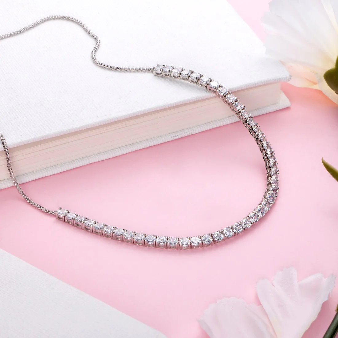 Eternal Sparkle Rhodium-Plated Cubic Zirconia 925 Sterling Silver Necklace