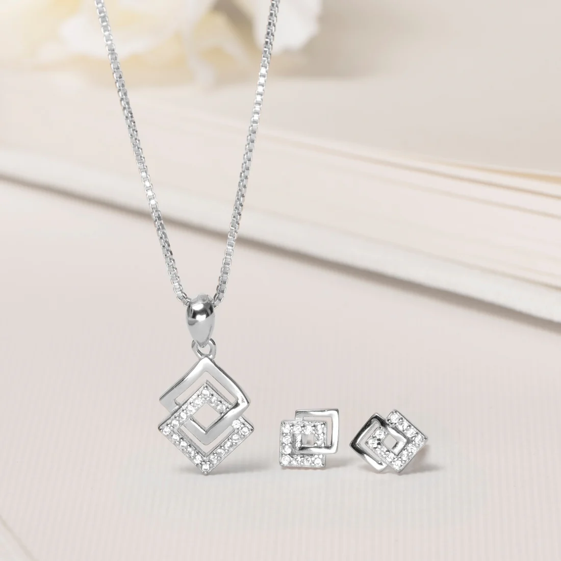 Ethereal Radiance 925 Sterling Silver Rhodium-Plated Jewelry Set