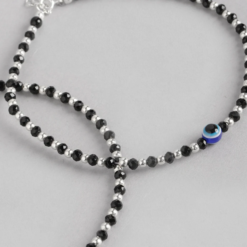 Evil Eye Black Beads 925 Sterling Silver Anklet - Image 6