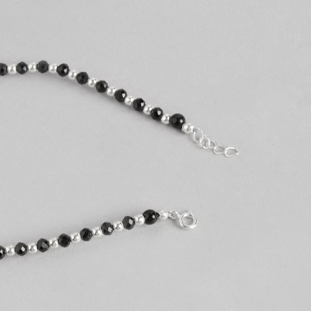 Evil Eye Black Beads 925 Sterling Silver Anklet - Image 7