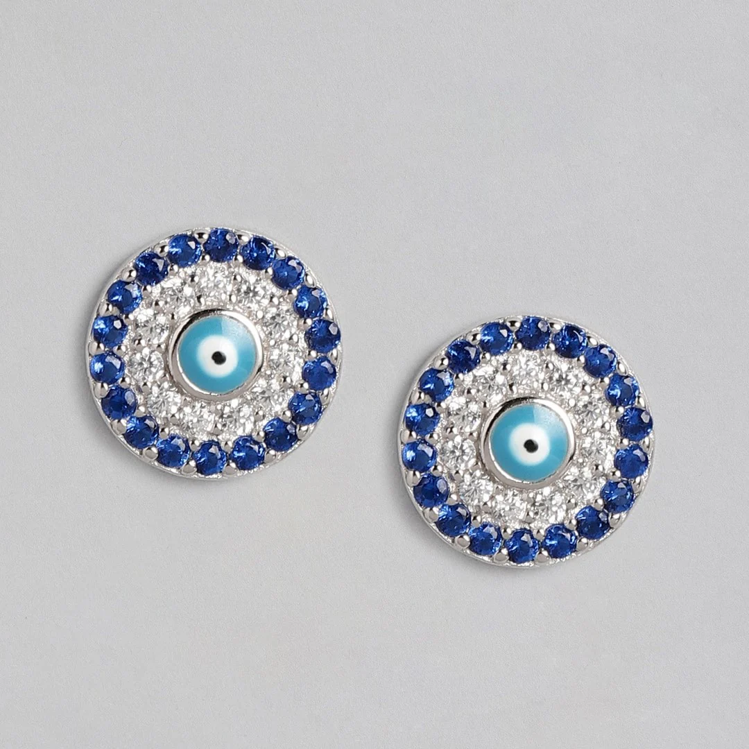 Evil Eye Cubic Zirconia Stud 925 Silver Earrings - Image 4