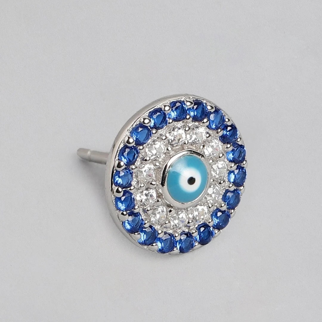 Evil Eye Cubic Zirconia Stud 925 Silver Earrings - Image 5
