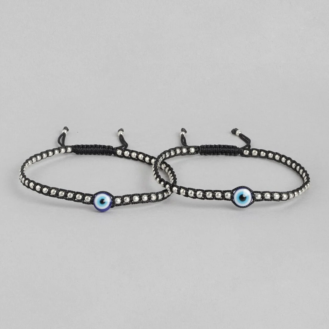 Evil Eye Single Bead Rhodium Plated 925 Sterling Silver Thread Anklet - Image 5