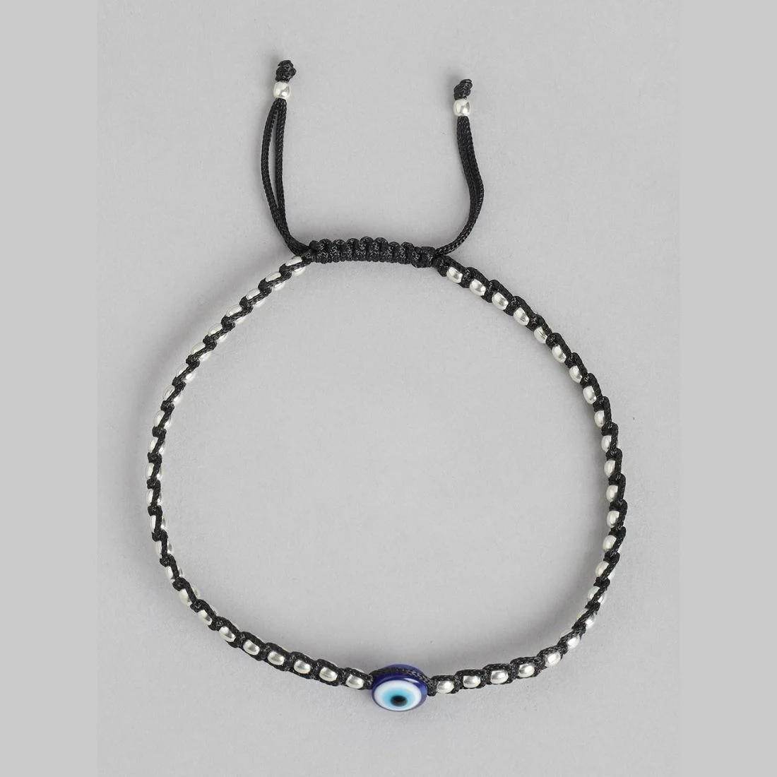 Evil Eye Single Bead Rhodium Plated 925 Sterling Silver Thread Anklet - Image 6