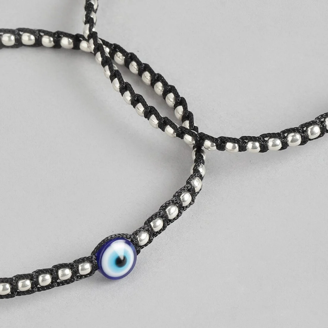 Evil Eye Single Bead Rhodium Plated 925 Sterling Silver Thread Anklet - Image 7