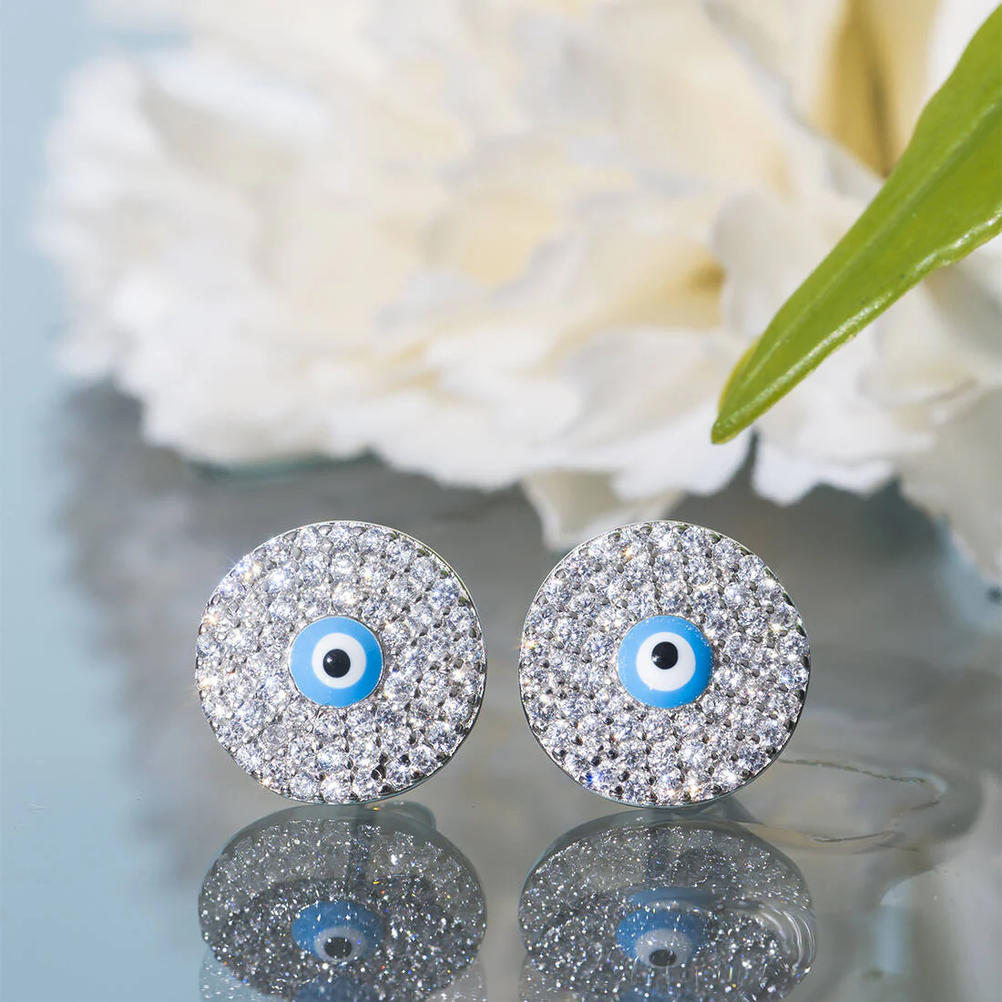 Glowing Evil Eye 925 Silver Stud Earrings - Image 2